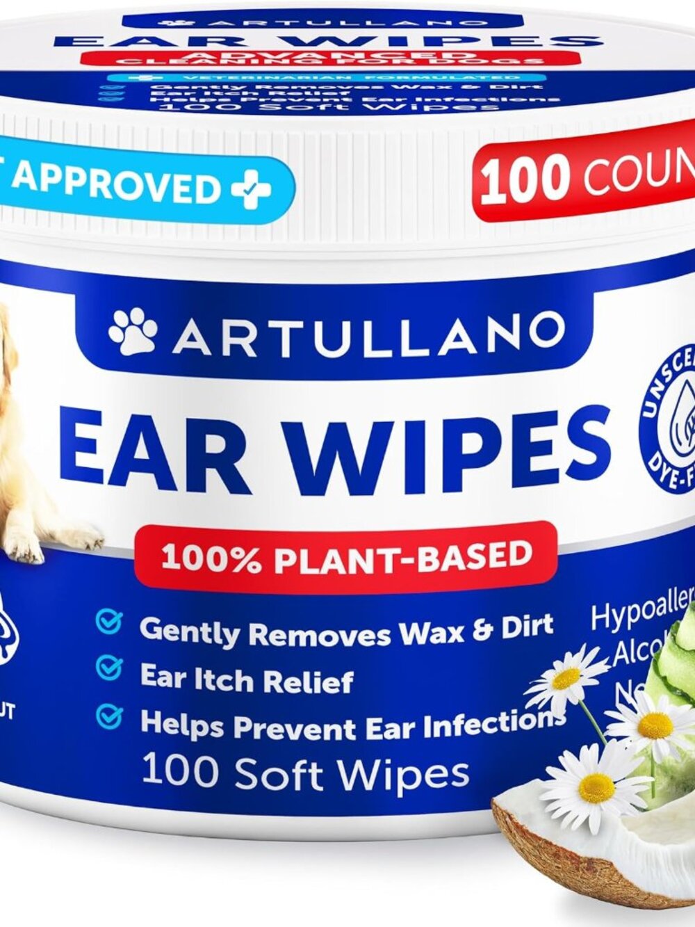 Dog Ear Wipes Removes Wax and Dirt Soothing Ear Cleaner Wipes for Dogs 100 ct